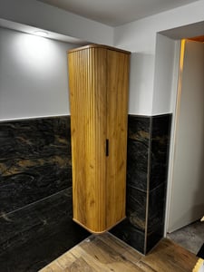 RODAN | Hochschrank 139 cm - Braun, Craft Eiche - Badmöbel, Badezimmermöbel, Badezimmer Hochschrank, Badezimmerschrank Braun, Badkommode Kunden-Foto 1