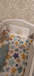 Babybett Nestchen & Bettumrandung WALLES für Bettchen in Größe 60x120 aus 100% Baumwolle bestickt mit einem Teddybär mit Herz Rosa Kunden-Foto 1