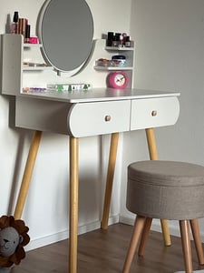 Kosmetiktisch Frisierkommode KOSMETISCHE VANITY MIT MAKE-UP SPIEGEL WEISS GROSS SKANDINAVISCHEN STIL Kunden-Foto 3