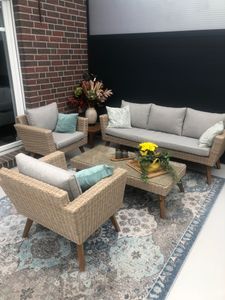 BELIANI Zestaw mebli ogrodowych 4-osobowy wypoczynkowy złamana biel technorattan sofa dwa fotele poduszki stolik kawowy Zdjęcie produktu od klienta nr 1