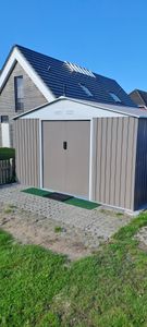 Abri de jardin métal "Dallas" - 12.99 m² - Taupe Photo du client 1