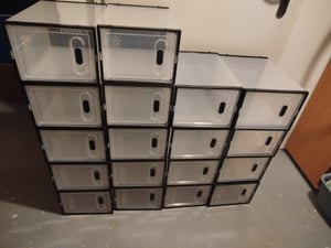WOLTU 12er Set Schuhbox faltbar stapelbar, Kunststoffbox, transparent schwarz Kunden-Foto 1
