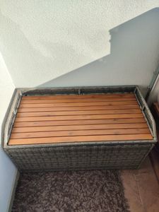 vidaXL Bank mit Stauraum Grau 100x50x52 cm Poly Rattan Akazienholz Kunden-Foto 2