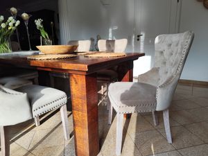 Flieks Esszimmerstuhl 6er Set, Küchenstuhl mit Massivholzbeinen und Zugring, Polsterstühle Essstuhl mit Samtbezug, Beige Kunden-Foto 1