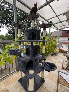 Yaheetech Kratzbaum 181 cm H, mit 2 Katzenhöhlen & 2 Plattformen & 5 Sisalstämmen, großer Katzenkratzbaum stabil, Dunkelgrau Kunden-Foto 1