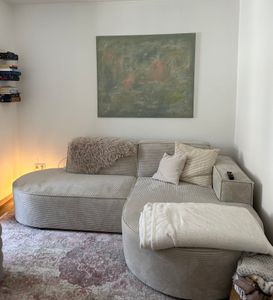 Kaiser Möbel Ecksofa mit runden Abschlüssen aus Cordstoff – MODENA STUDIO, modernes Sofa, Schwarz Links Kunden-Foto 2