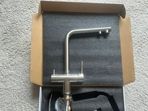 KLARWERK® Felix | ausziehbare 3-Wege Armatur Edelstahl Silber matt | Filter Trinkwasser Wasserhahn Küche | Osmose Mischbatterie L-Auslauf 3 Anschlüsse Kunden-Foto 1