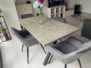 Flieks Esstisch mit X-A-förmigem Bein, Rechteckig Küchentisch Esszimmertische mit Metallbeinen, Schreibtisch Bürotisch, 140x80x76cm, Braun Kunden-Foto 1