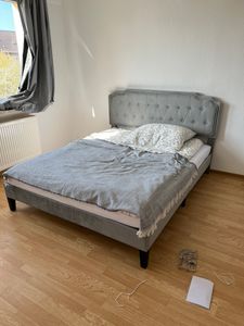Yaheetech Polsterbett mit höhenverstellbarem Kopfteil Doppelbett 140×200cm Stoffbett Jugendbett Gepolstertes Bett Bettrahmen mit Lattenrost Hellgrau Kunden-Foto 5