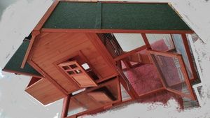 Hühnerstall mit Auslauf, Nistkasten (aufklappbar), Sitzstangen, verzinkter Draht, 172x66x120 cm Kunden-Foto 2