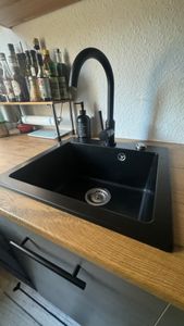 MIT ARMATUR - Rein Schwarz LINDBERGH® Granit Spüle "SIM44" + "1-Nero" Einbauspüle Küchenspüle Spülbecken Kunden-Foto 5