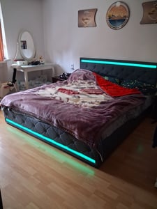 ProximaX lit rembourré 140x200cm avec fonction de chargement, LED et tête de lit réglable en hauteur, lit double avec sommier à lattes et 4 tiroirs, lit de rangement lin, gris Photo du client 7
