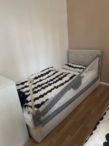 200cm Baby Bettgitter Einziehbare Babybettgitter Kinder Bettgitter Bettschutzgitter Höhenverstellbar Rausfallschutz für Bett grau Kunden-Foto 3