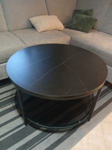 VASAGLE Couchtisch, Wohnzimmertisch, 80 x 46 cm (Ø x H), Marmorweiß-Tintenschwarz Kunden-Foto 2