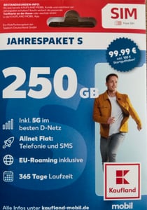 KAUFLAND MOBIL Prepaid SIM Jahrespaket Smart S (250 GB) mit 5G im besten D-Netz Kunden-Foto 1