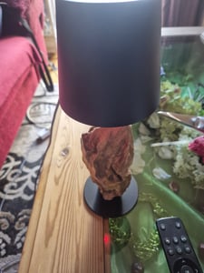 SalesFever Tischleuchte mit LED-Akku | Gestell Treibholz / Schirm Metall | B 13 x T 13 x H 29 cm | Natur – Weiß Kunden-Foto 1