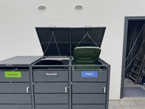 Albatros cassonetto per rifiuti 2 cassonetti | fino a 240 litri | grigio antracite RAL 7016 | acciaio zincato | ammortizzatore premium | set di adesivi | resistente alle intemperie | piedini regolabili | maniglia con serratura | cassonetto da giardino | sviluppato in Germania Foto del cliente 3