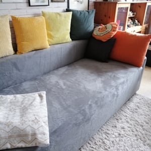 Topchances Stretch Sofabezug Couchbezug 1/2/3/4 Sitzer Dicke Samt Sofa Schonbezüge Elastischer Antirutsch Sofahusse Möbelschutz (Grau, 4 Sitzer, 235-300cm) Kunden-Foto 2