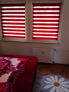 Sonello Doppelrollo Klemmfix ohne Bohren Duo Rollo Klemmrollo Sonnenschutzrollo Fensterrollo für Fenster & Türen Zebrarollo Seitenzugrollo 95cm x 130cm Rot Kunden-Foto 1