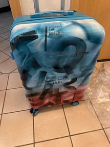 Hartschalen-Koffer Mittelgroßer Reisekoffer Verona 65cm Trolley Blau-Pink Graffiti-Look Motivkoffer Kunden-Foto 1