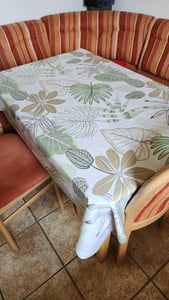 PVC Tischdecke LAOS beige grün Wachstuch · Eckig · Länge & Breite wählbar· abwaschbare Tischdecke, Größe:110 x 200 cm Kunden-Foto 1