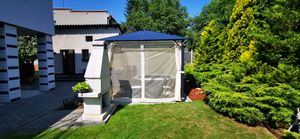 Gartenpavillon 3x3,65 m ca 6 mm Polycarbonat-Dach mit Moskitonetzen und Seitenteilen in grau Kunden-Foto 3