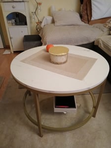 VASAGLE Couchtisch, Wohnzimmertisch, 80 x 46 cm (Ø x H), Marmorweiß-Tintenschwarz Kunden-Foto 14