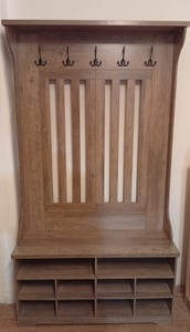 VASAGLE Garderobenständer mit Schuhbank, Garderobe, Schuhaufbewahrung, 5 Dreifach-Haken, freistehend, platzsparend, verstellbare Regalebenen Kunden-Foto 2