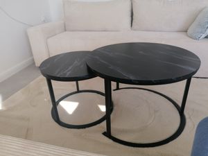 KAHOO Couchtisch Runder Kaffeetisch, 2tlg. mit Marmormuster, 70x45cm+50x40cm, Schwarz Kunden-Foto 2