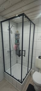 SONNI 90x90x195cm Schwarz Eckdusche Schiebetür Duschabtrennung Doppel Duschtür Eckeinstieg ESG Glas Dusche Duschkabine Kunden-Foto 1