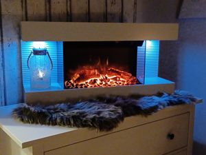 COSTWAY Elektrokamin 1500W/5000BTU, schwebender Wandkamin mit Heizung, LED-Seitenlichtern, Fernbedienung, 12 Flammenfarben, Standkamin 17℃-28℃ weiß Kunden-Foto 2