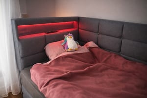 Letto imbottito divano letto 90x200, letto singolo con 2 cassetti, luce LED e funzione di ricarica USB tipo-C, letto funzionale letto per ragazzi Divano letto con rete a doghe, in lino, senza materasso, grigio Foto del cliente 1