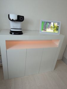 SONNI szafki do salonu komody z oświetleniem led biały wysoki połysk kredens z 3 drzwiami 116x35x93cm Zdjęcie produktu od klienta nr 5