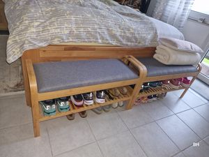 Lumaland Schuhregal aus Schickes Bambus-Design mit Sitzbank Bequemes Sitzkissen Ablage für Schuhe einfache Montage platzsparend 90 x 50 x 30 cm Kunden-Foto 3