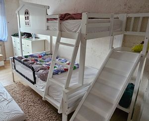 Letto a castello Flieks 90x200/120x200 con rete a doghe, letto per bambini con scivolo e scaletta, letto a soppalco con 2 cassetti, letto casa letto in legno letto a castello, bianco Foto del cliente 1