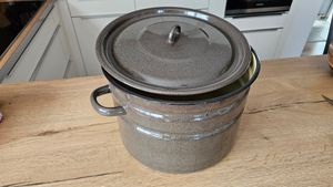 Kuketo | Smaltovaný hrnec na vaření 40 l - 40 cm Extra velký hnědý hrnec s krémovým vnitřkem - robustní, vysoký a na indukci a plyn Fotografie od zákazníka č. 3