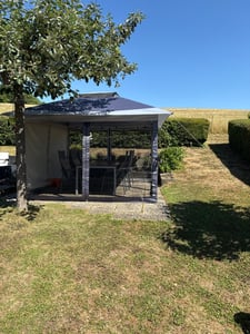 VOUNOT® Pavillon 3,6x3,6m, Pop Up Partyzelt mit Mesh Sides & Doppeldach Faltpavillon Beige Kunden-Foto 1