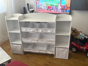 SONGMICS Kinderregal mit 4 offenen Fächern, Kinderregal, 9 mittlere und 2 seitliche Boxen, 30 x 143,8 x 104 cm, weiß Kunden-Foto 3