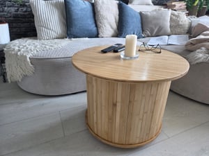 HOMCOM Couchtisch Wohnzimmertisch mit verstecktem Stauraum, Schiebetür, Bambus Kunden-Foto 5