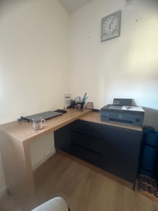 Flieks Faltbarer Schreibtisch mit Rollen, Sideboard Kommode mit beweglichem Beistelltisch, Ecktisch Frisiertisch Eckschreibtisch Drehbar, Grau Kunden-Foto 2