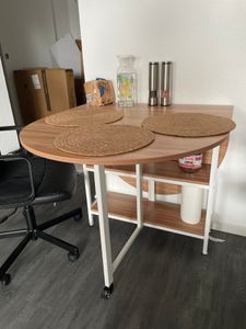 Mondeer Klappbarer Esstisch Küchentisch mit 2 Ablagen und Rollen 120 x 80 x 75 cm Grau Kunden-Foto 3