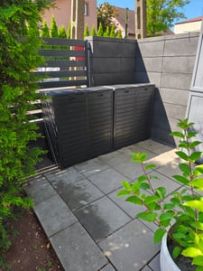COSTWAY Poubelle avec double couvercle, 235 L, Poubelle Outdoor, Poubelle avec bac de récupération extensible & poignée, Poubelle, Poubelle noire Photo du client 3