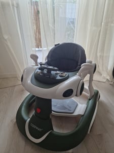 COSTWAY 7 in 1 girello, passeggino con cappottina, baby walker con pannello giochi, musica, luci e ruote, girello per bambini dai 6 mesi in su, rosso Foto del cliente 3