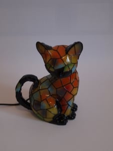 Katzen Lampe, Katzenlampe Mosaik, Nachttischlampe, USB Nachtlicht Katze mehrfarbig, vintage buntglas lampe, Bedside lamp, Schlafzimmer Deko Geschenk Kunden-Foto 5