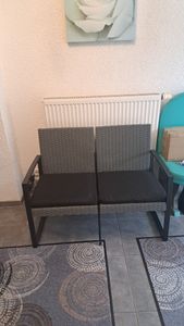 vidaXL Gartenbank 3-Sitzer mit Kissen Schwarz PP-Rattan Kunden-Foto 1