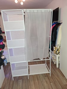 FCH Kleiderschrank, Stoffschrank mit Kleiderstange, Aufbewahrungsbox, Vorhang, 144 x 45 x 166.5 cm, Weiß Kunden-Foto 1