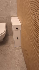 Badezimmerschrank Kauhajoki Badschrank schmal Nischenregal Weiß Mehrzweckschrank mit Schubladen Küchenschrank Kunden-Foto 1