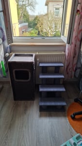 COSTWAY Tiertreppe Katzentreppe 4 Stufen, Treppe für Katze & Hunde bis 25kg, Haustiertreppe klein, Hundetreppe Spielbaum, 61x41x60cm Weiß Kunden-Foto 1