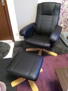 SVITA Charles Relaxsessel Hocker TV Sessel TV-Sessel Holzfuß Drehsessel Fernsehsessel Polyester Dunkelgrau Kunden-Foto 6