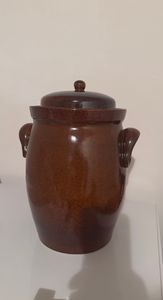 KERAZO Gärtopf 10 Liter aus Steinzeug Keramik inklusive Deckel + Stein + Anleitung [Form 2] BRAUN - Gurkentopf Einlegetopf Rumtopf Fermentation Kunden-Foto 1